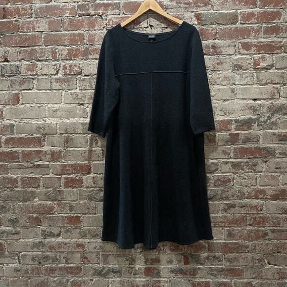 Eileen Fisher Charcoal Ballet Neck Wool Dress Size XL - Picture 2 of 5